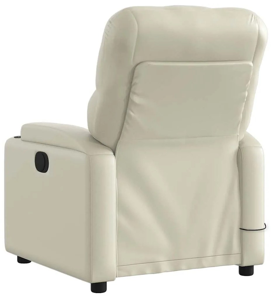 Poltrona massagens reclinável elétrica couro artificial creme