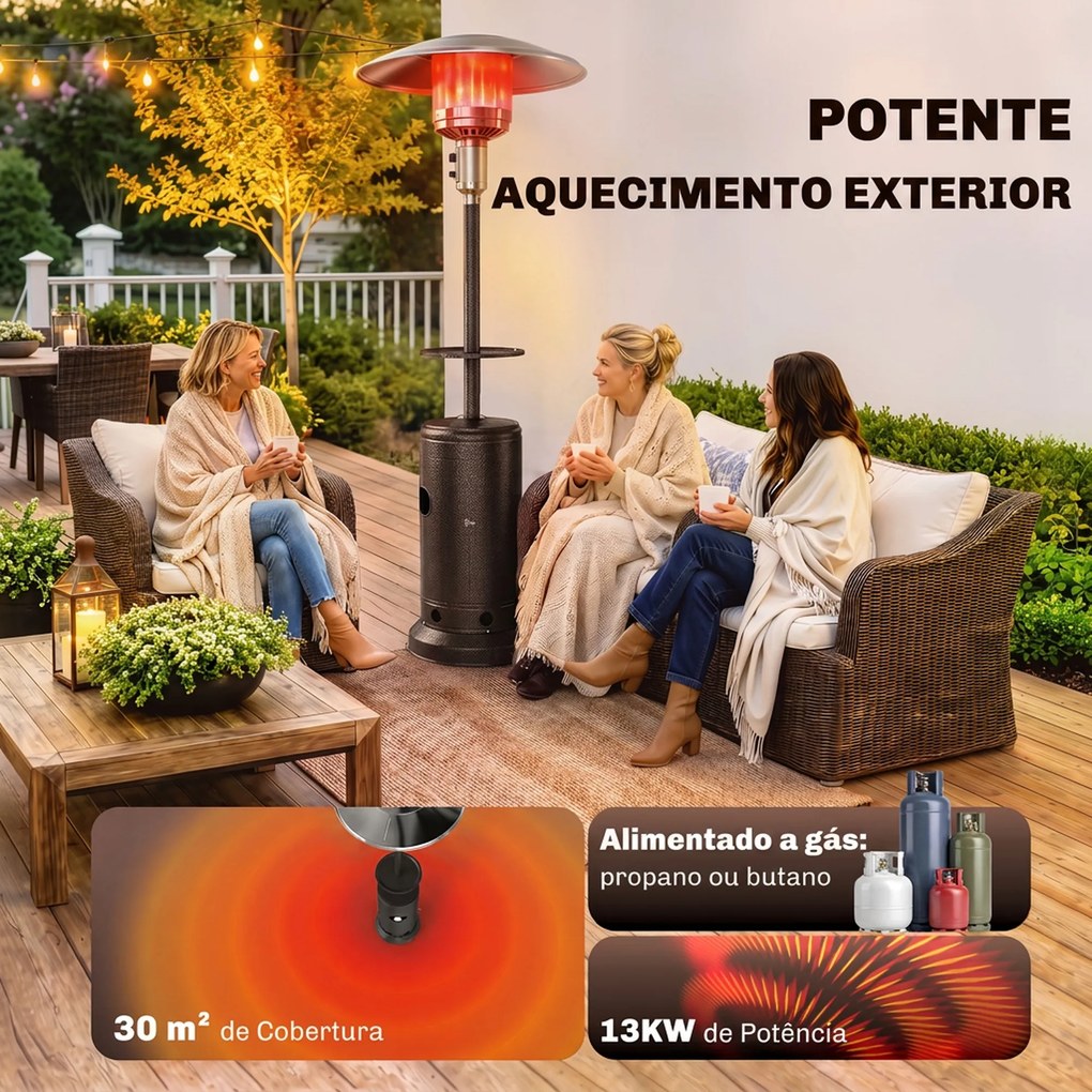 Aquecedor de Exterior a Gás para Terraço com Espaço para Garrafa de Gás 13 kW Castanho