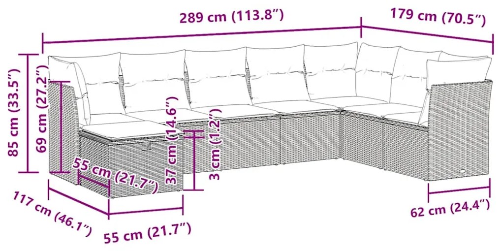 8 pcs conjunto de sofás p/ jardim com almofadões vime PE bege