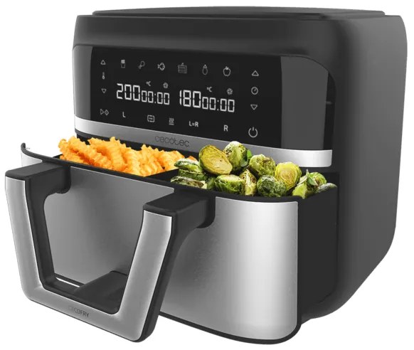 Fritadeira sem óleo Cecotec com capacidade de 9 L Cecofry Dual 9000 Airfryer dietética digital e compacta, com dupla temperatura, tecnologia PerfectCo