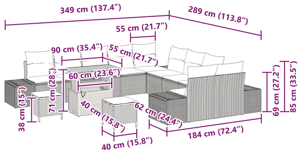 Conjunto de Sofá de Jardim vidaXL de 13 Peças com Almofadas Bege Polir