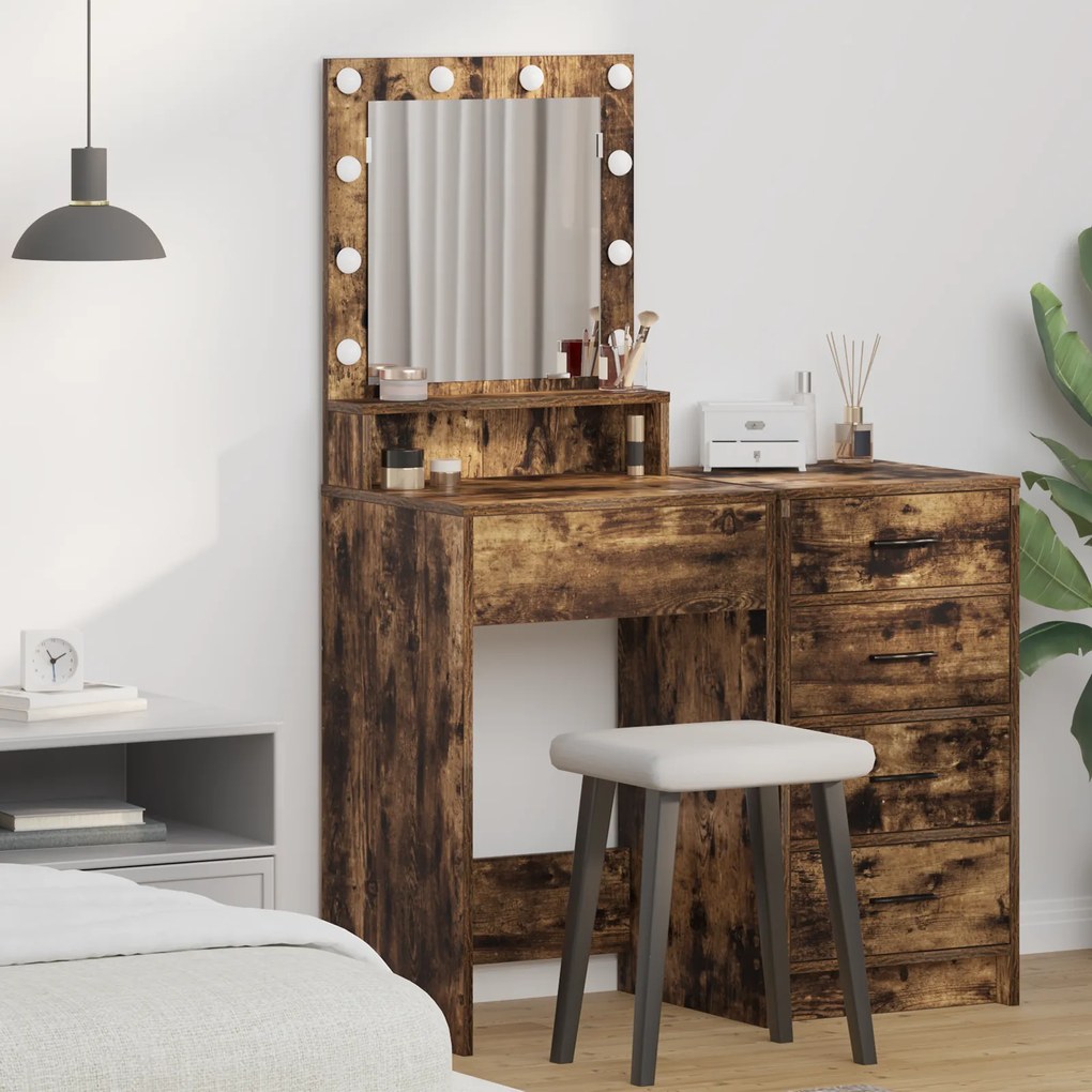 Mesa de Maquilhagem com Luzes LED em Carvalho Fumado 50x41x135 cm