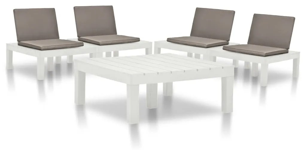 vidaXL 5 pcs conjunto lounge para jardim plástico branco
