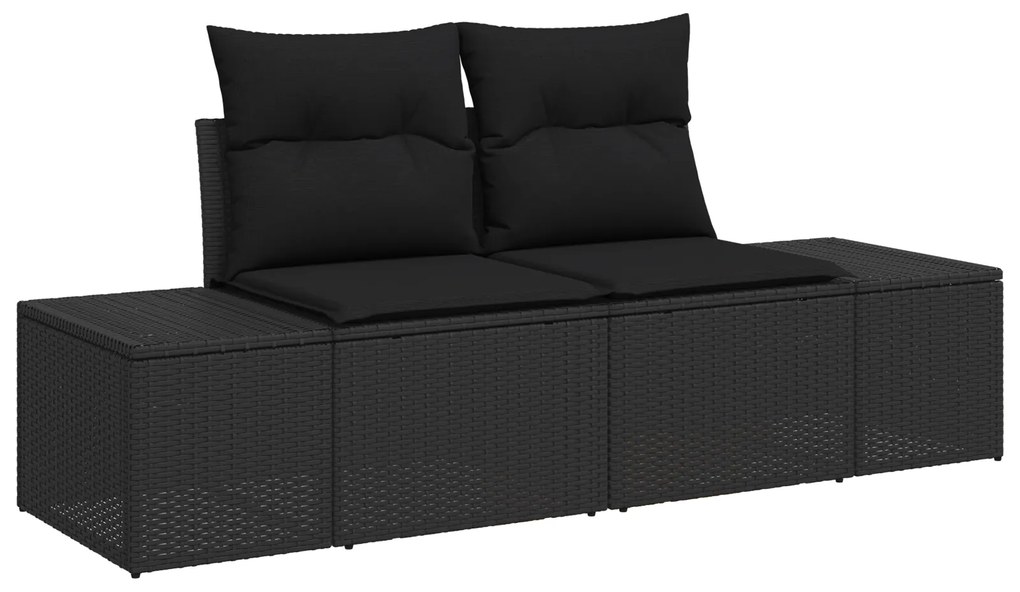 Conjunto de Sofá de Jardim de 6 Peças com Almofadas Preto Rattan Polip