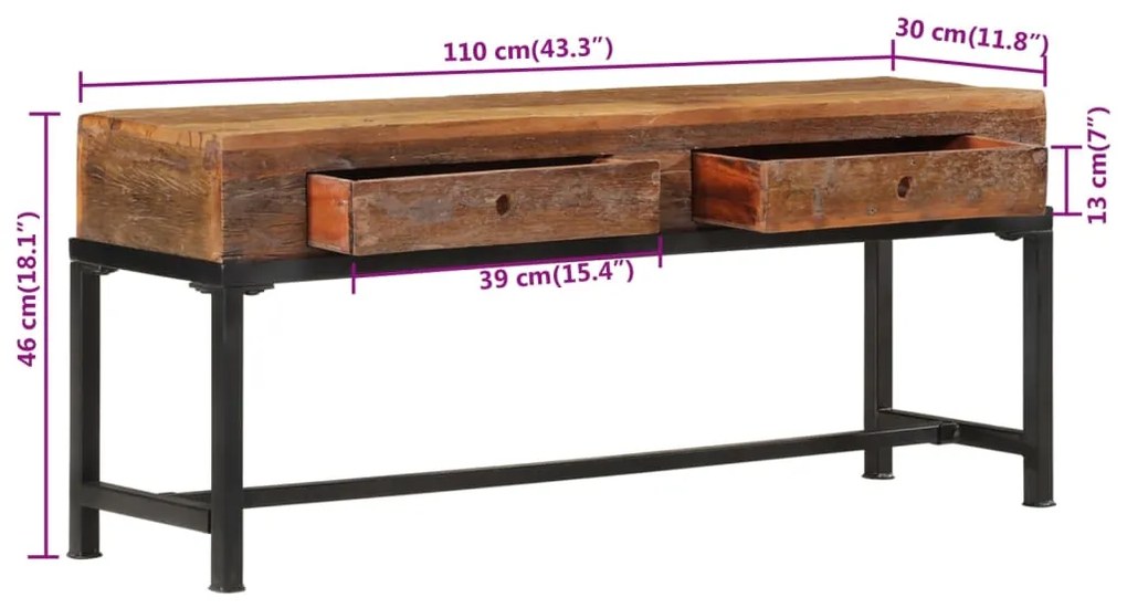 Móvel de TV 110x30x46 cm madeira recuperada maciça