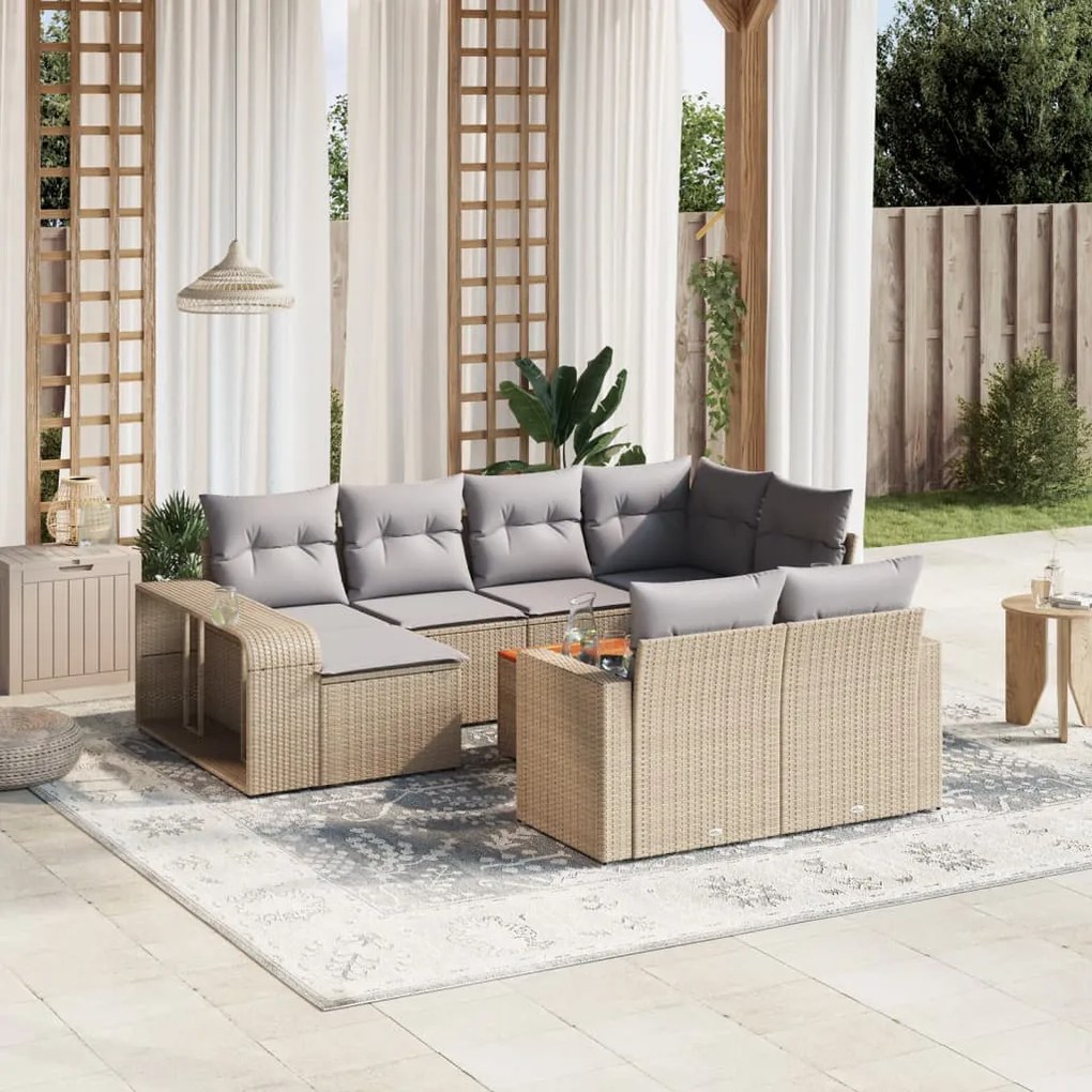 11 pcs conjunto sofás de jardim c/ almofadões vime PE bege