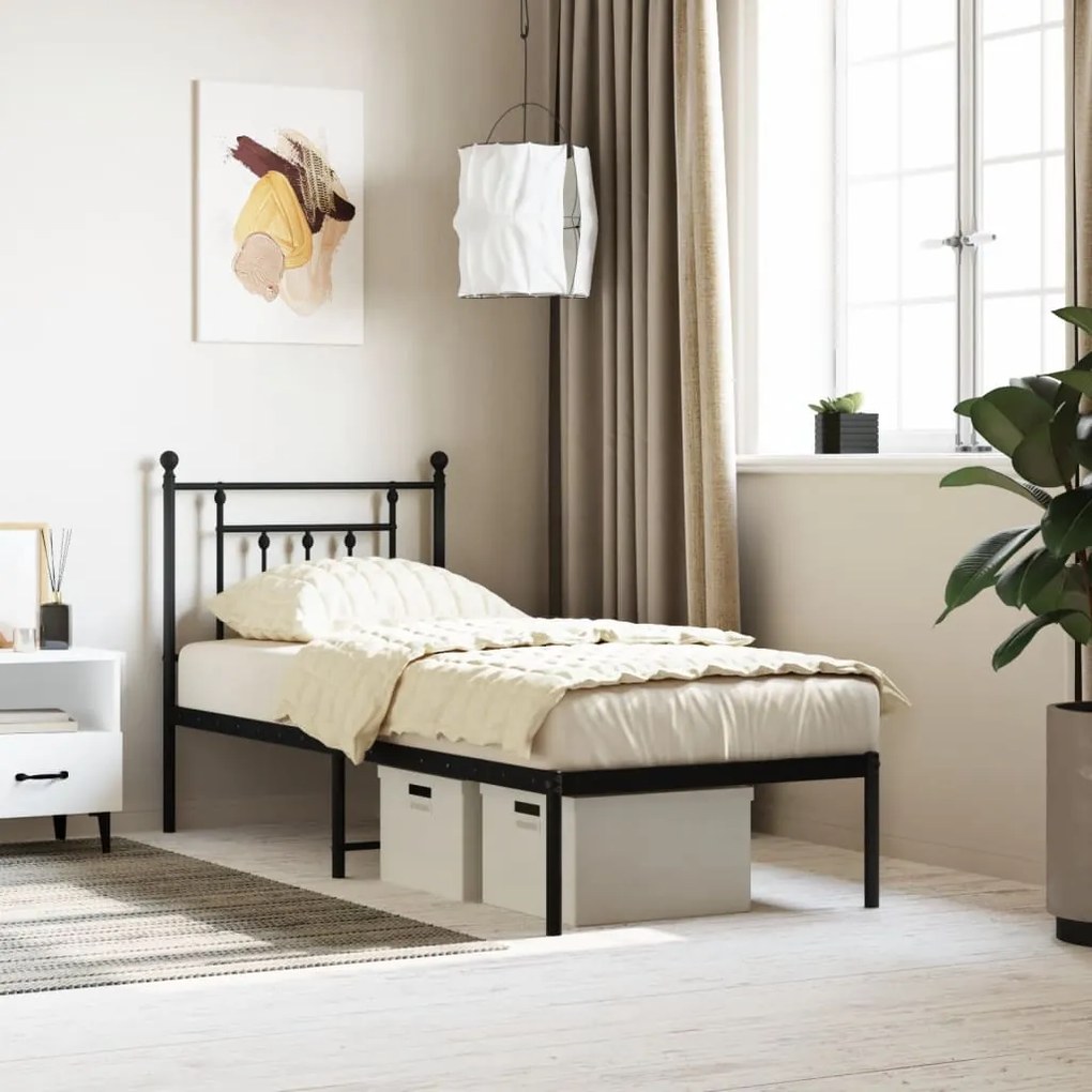 vidaXL Estrutura de cama metal s/ colchão c/ cabeceira 75x190 cm preto