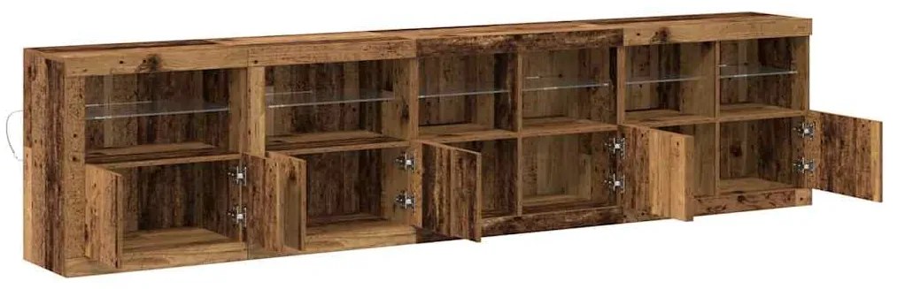 Aparador com Luzes LED Madeira Velha 283x37x67 cm Madeira de Engenhari