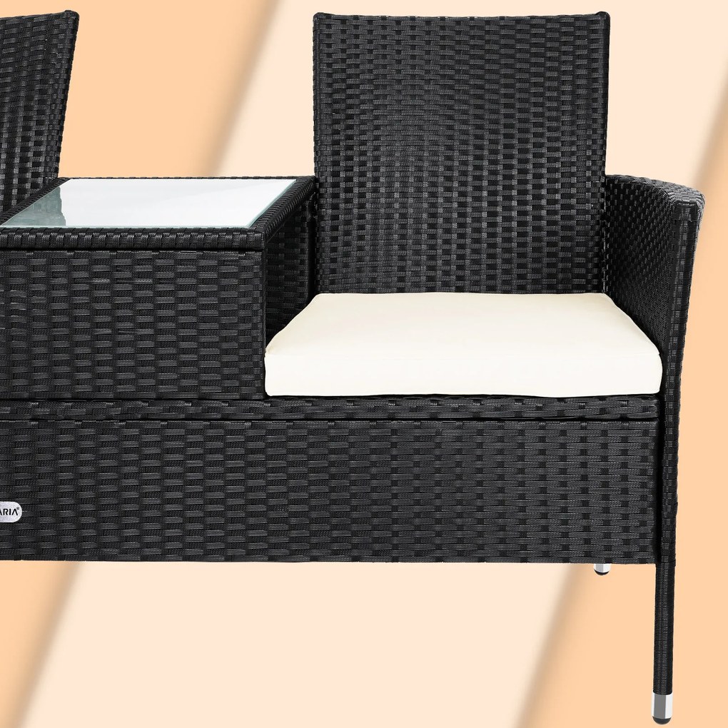 Banco de jardim Polyrattan 143x55x88cm preto