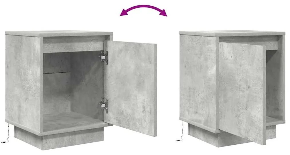 Mesa de cabeceira com luzes LED 38x34x50 cm cinzento-cimento