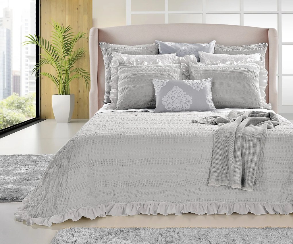 COLCHA DE VERÃO COM FOLHOS - COLCHA NINHO DE ABELHA- COLCHA DE VERÃO COR CINZA: 1 colcha 280x260 cm ( largura x comprimento )