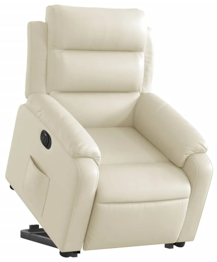 Poltrona reclinável elevatória elétrica couro artificial creme