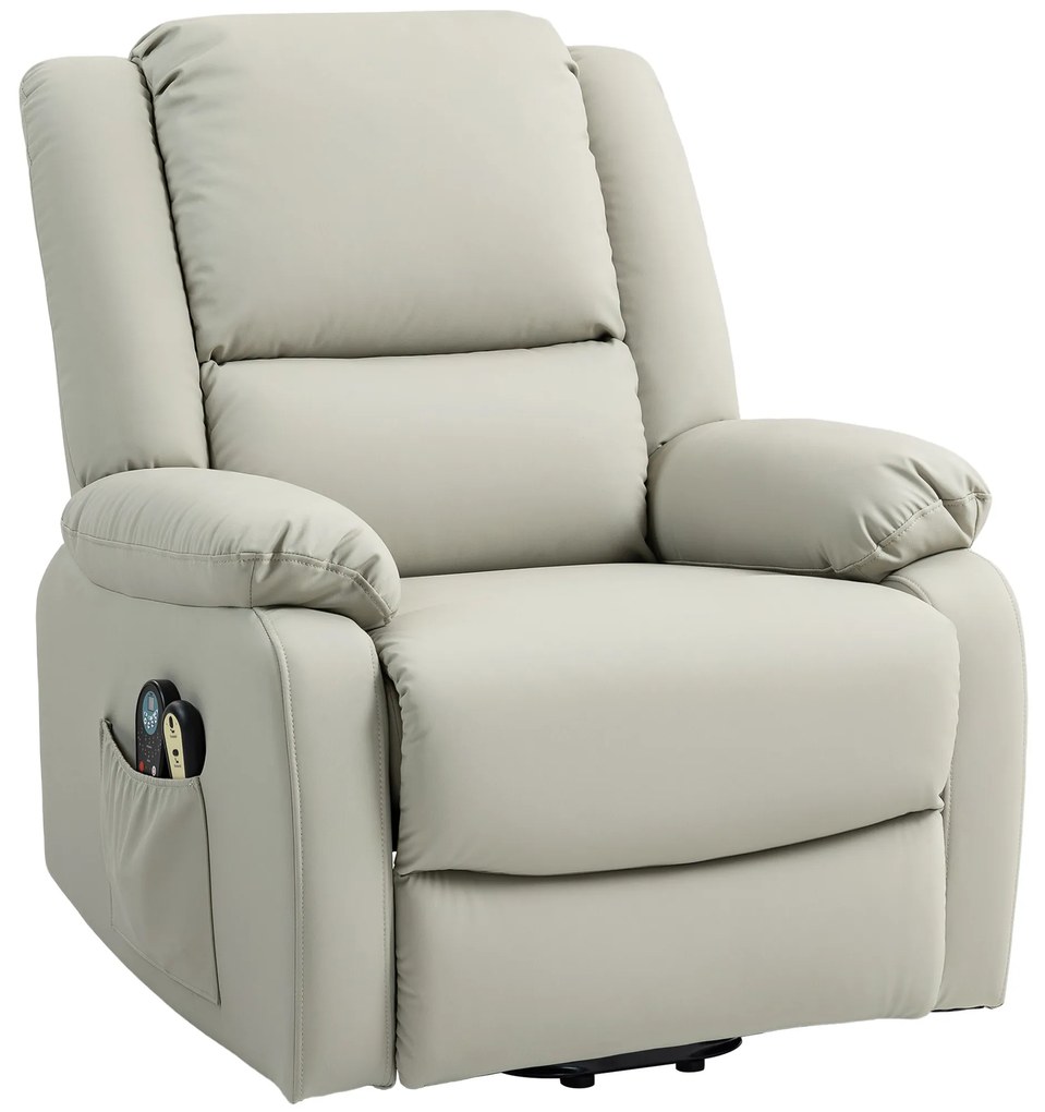 Poltrona Relax Levanta Pessoas com 8 Pontos de Massagem Reclinável com Função de Aquecimento 89x93x105 cm Cinzento Claro