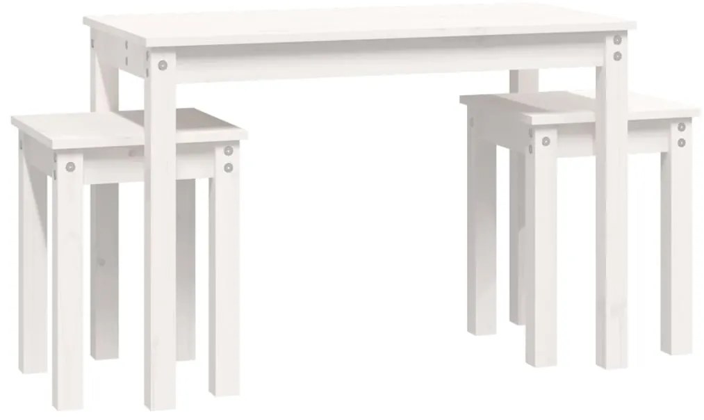 Mesas de encastrar 3 pcs madeira de pinho maciça branco