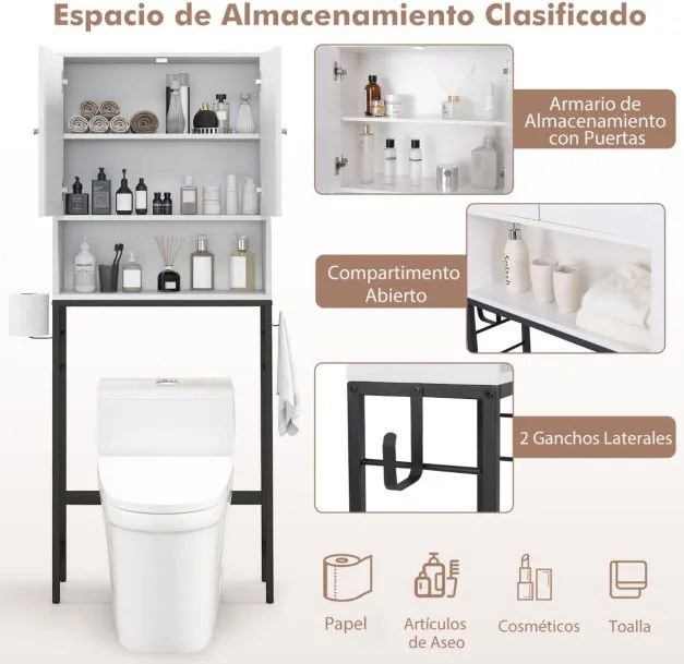 Armario para casa de banho sobre a sanita com 2 portas 23 x 63 x 165,5 cm Branco