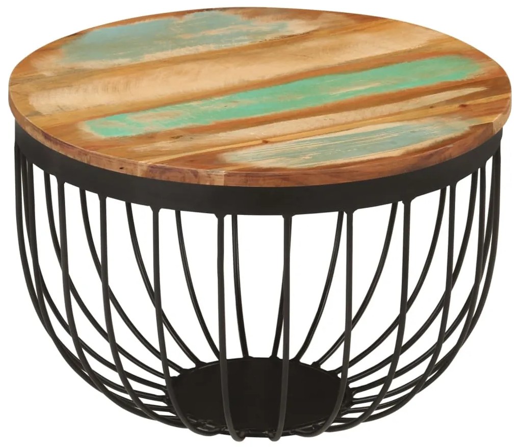 Mesa de centro Ø50x35 cm madeira recuperada maciça e aço