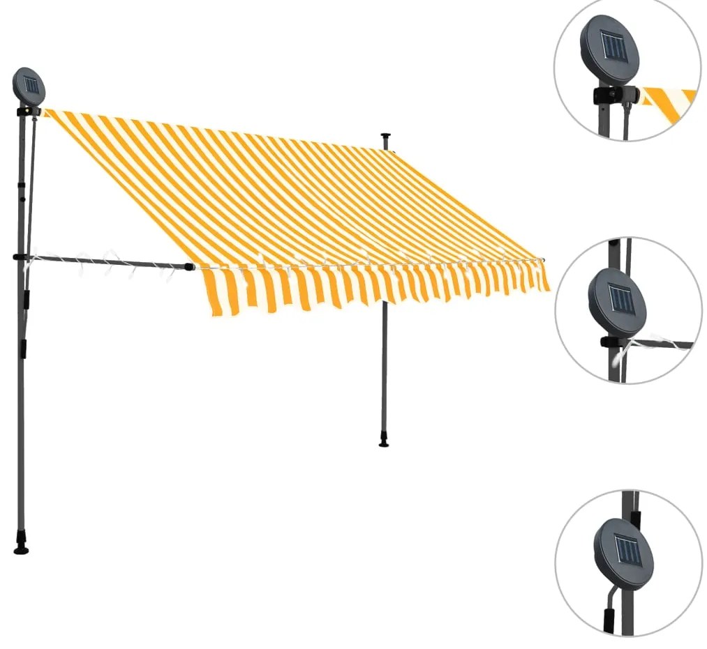 Toldo retrátil manual com LED 300 cm branco e laranja