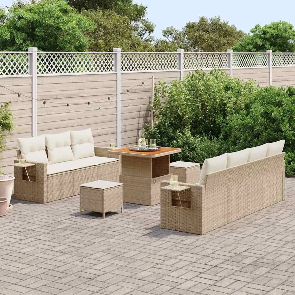 Conjunto de Sofá para Jardim de 10 Peças com Almofadas em Rattan Poli