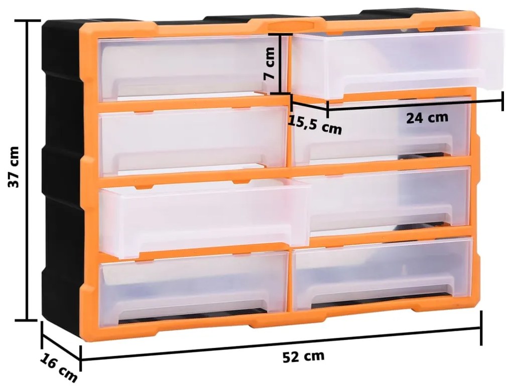 Caixa organizadora com 8 gavetas grandes 52x16x37 cm