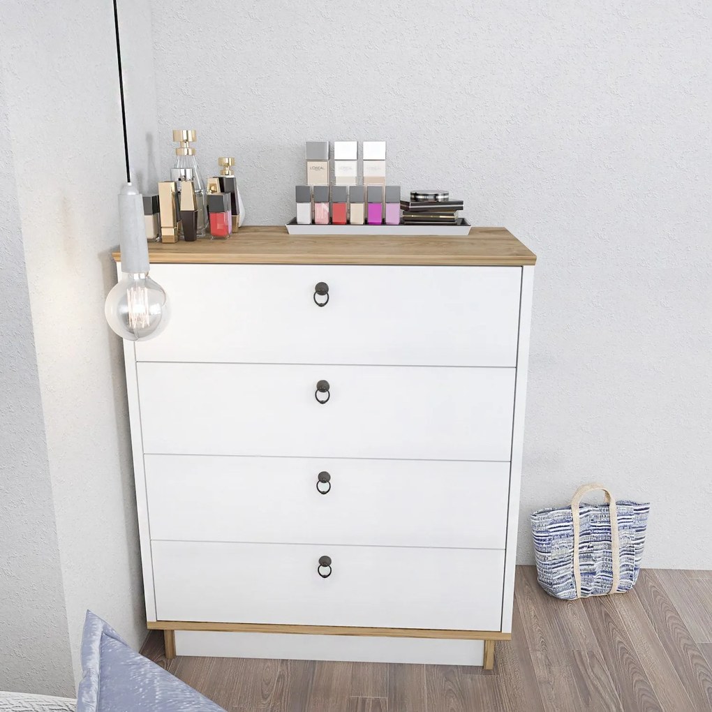 Cómoda Sahra – Branco Carvalho – 72x83,1x42 cm
