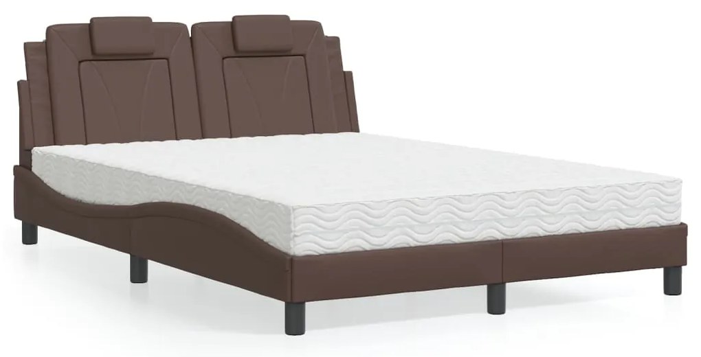 Cama com colchão 140x200 cm couro artificial castanho