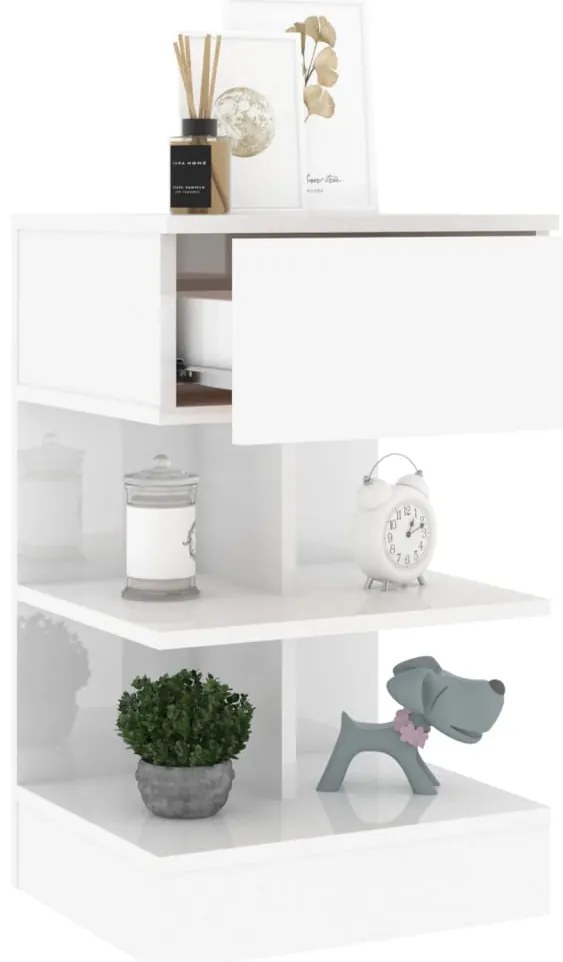 Mesas de cabeceira 2 pcs 40x35x65 cm branco brilhante