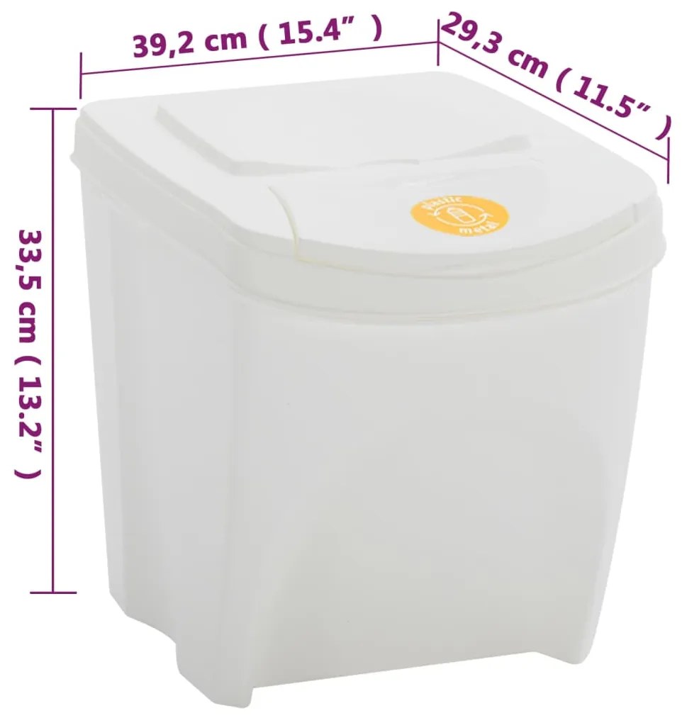 Caixotes do lixo empilháveis 3 pcs 75 L polipropileno branco