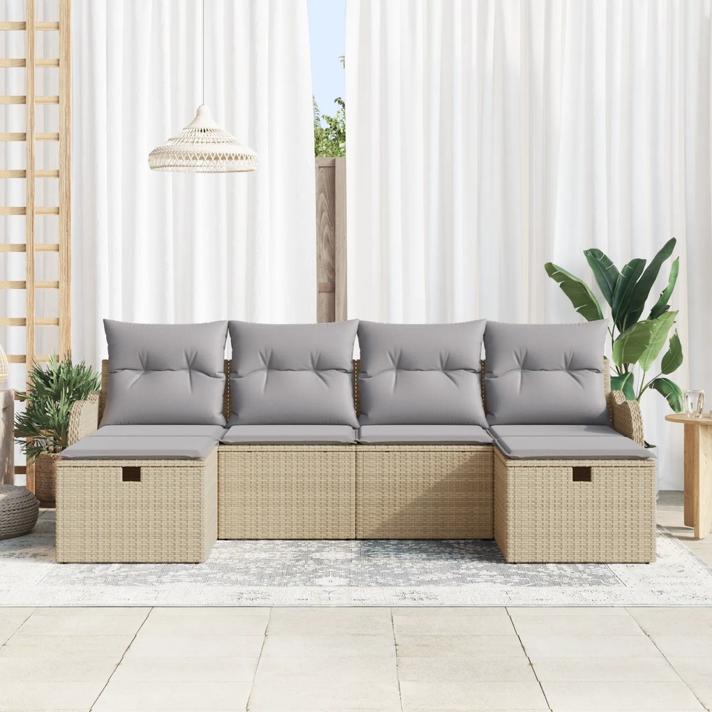 Conjunto de Sofás de Jardim vidaXL de 6 Peças com Almofadas Bege em Po