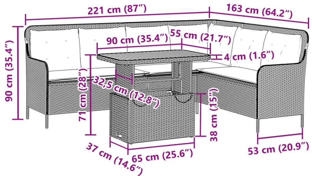 2 pcs conjunto de sofás p/ jardim com almofadões vime PE bege