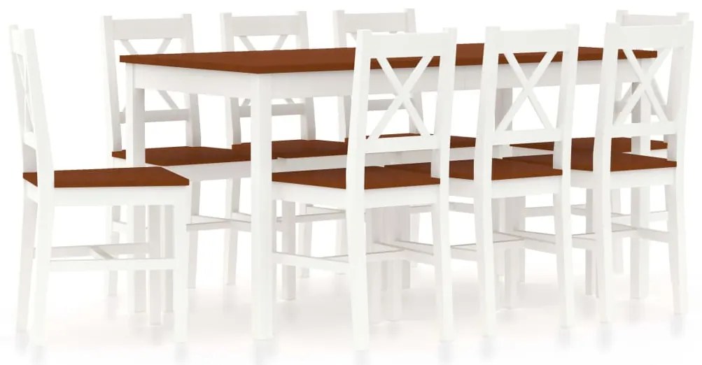 vidaXL 9 pcs conjunto de jantar em madeira de pinho branco e castanho
