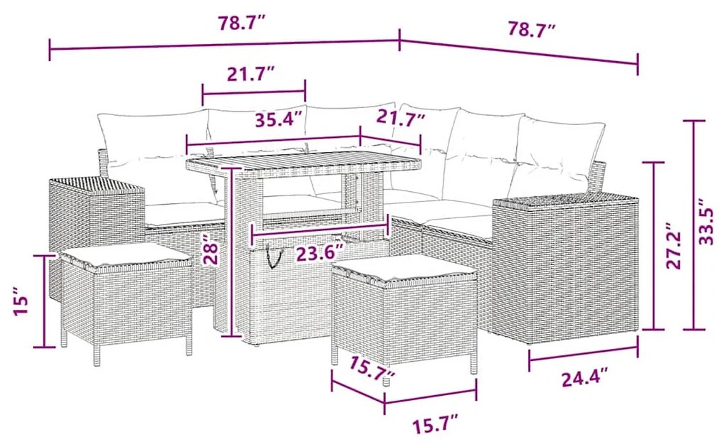 Conjunto de Sofás de Jardim de 8 Peças com Almofadas Pretas em Rattan