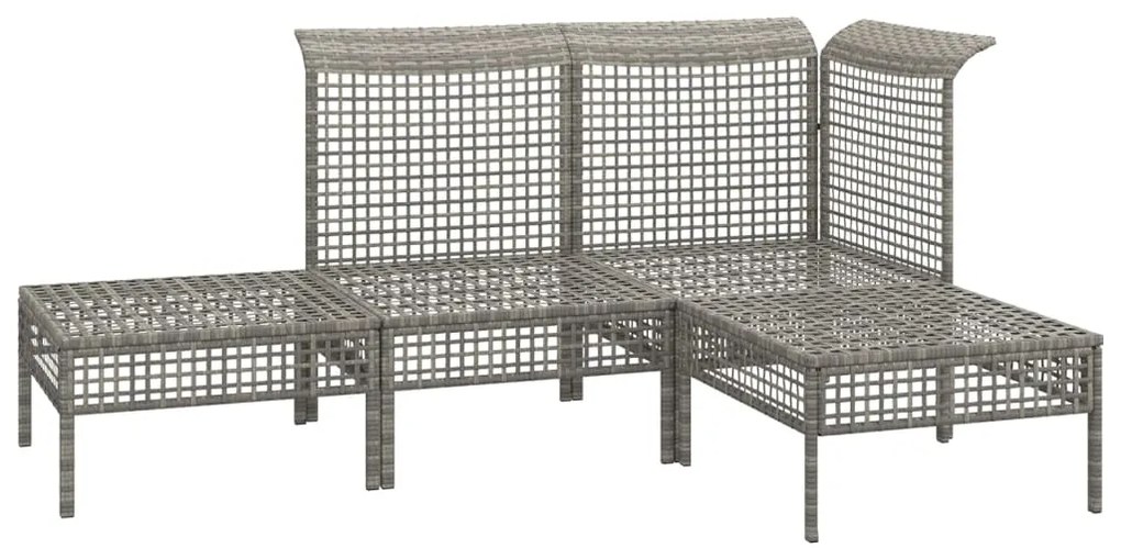 4 pcs conjunto lounge de jardim c/ almofadões vime PE cinzento