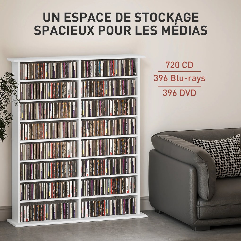 Organizador para CD e DVD com 16 compartimentos e 12 prateleiras ajustáveis 106,5 L x 24 P x 126,3 A cm, capacidade máxima de 720 CD/396 DVD e Blu-ray