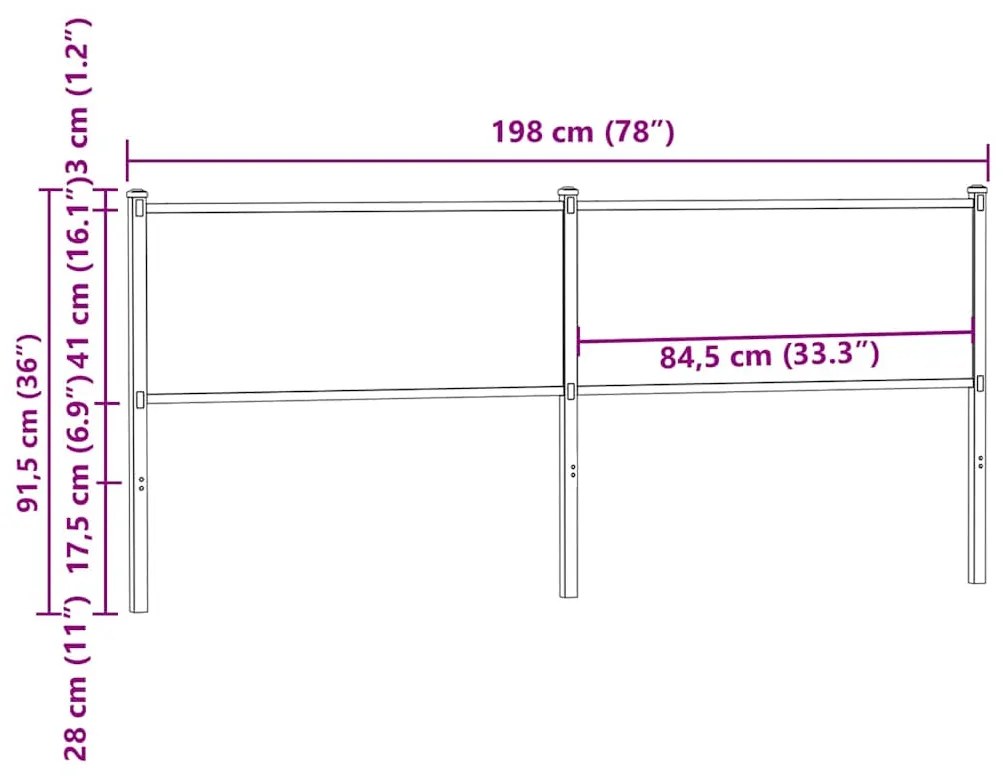 Cabeceira de cama 190 cm derivados madeira/aço carvalho fumado