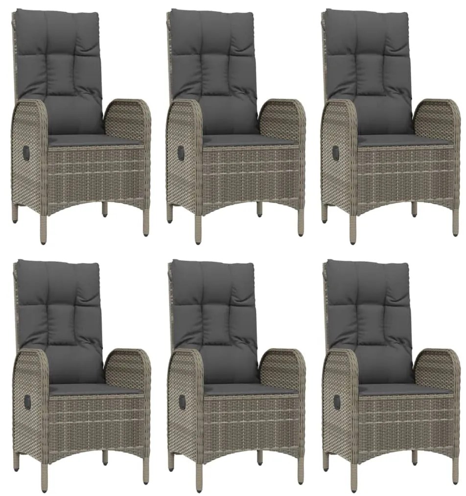 7 pcs conjunto jantar jardim c/ almofadões vime PE preto/cinza