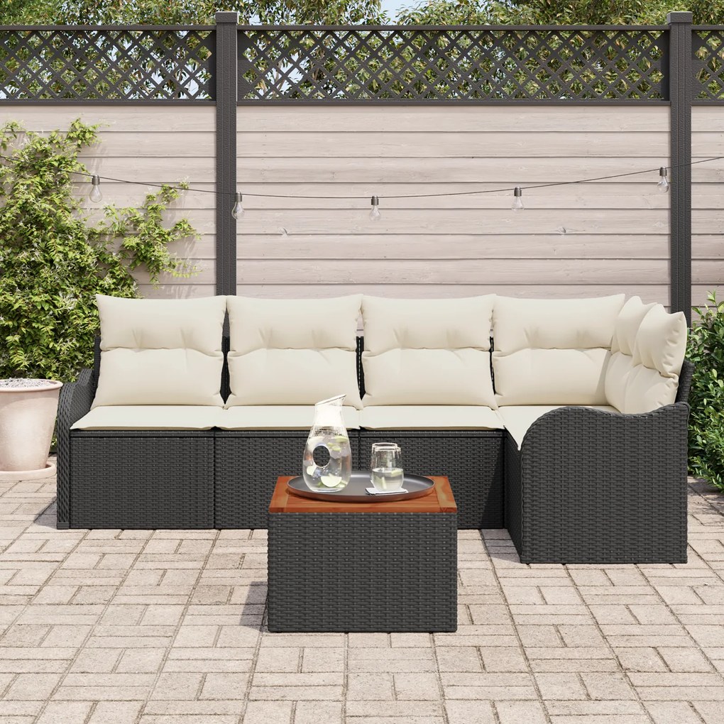 Conjunto de Sofá para Jardim vidaXL de 6 Peças com Almofadas em Preto