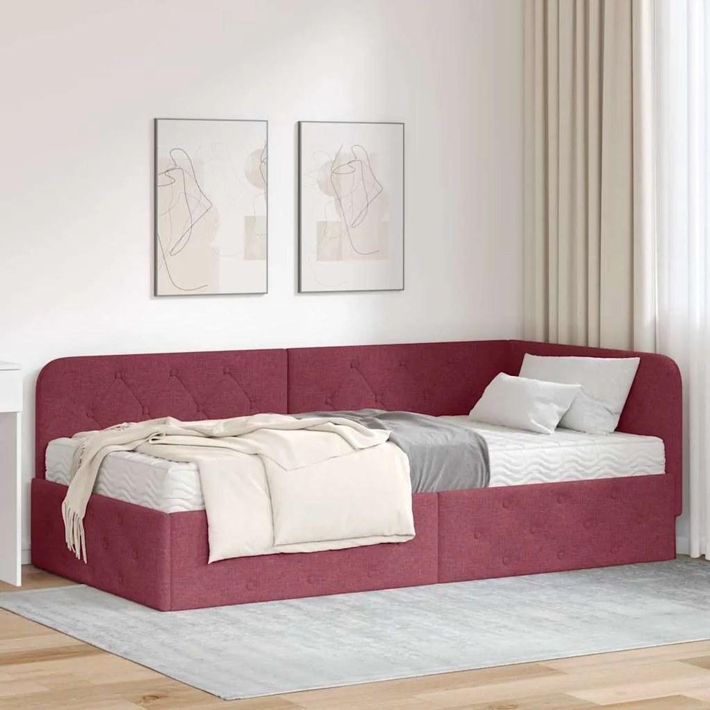 vidaXL Estrutura de Cama de Canto Vinho Vermelho 100 x 200 cm tecido