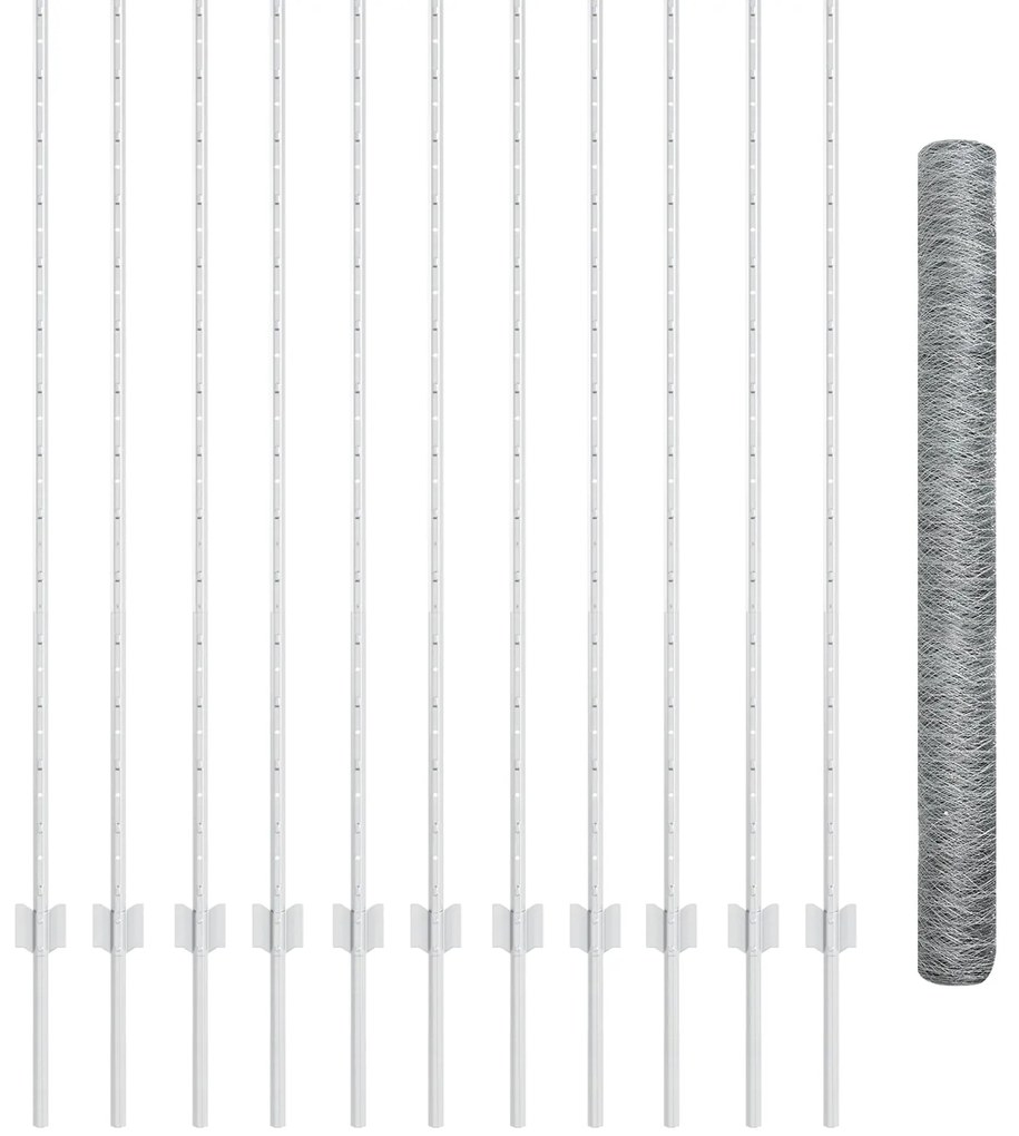 Postes de Cerca da vidaXL 22 pcs U-Channel 140 cm Aço Galvanizado, Cer