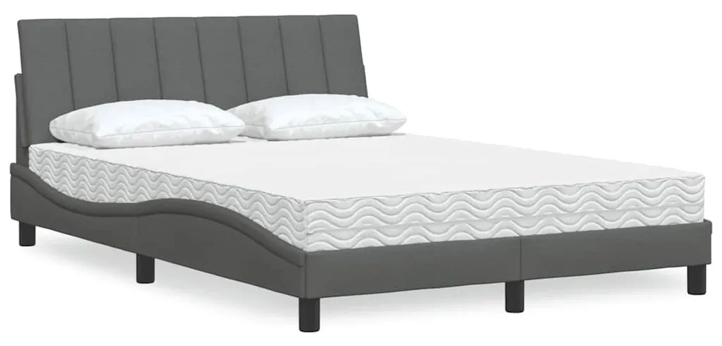 vidaXL Cama com colchão 140x200 cm tecido cinzento-escuro