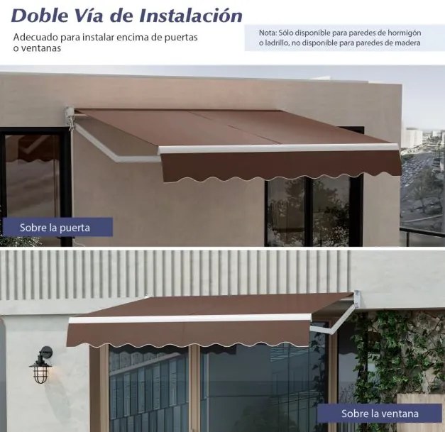 Toldo retrátil 295 x 250 cm com manivela manual com toldo Castanho