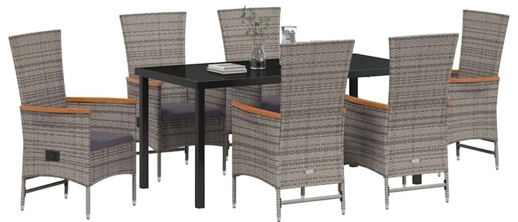 Cadeiras de Exterior 7 pcs Cinzento 160 x 80 x 73 cm Ratan PE