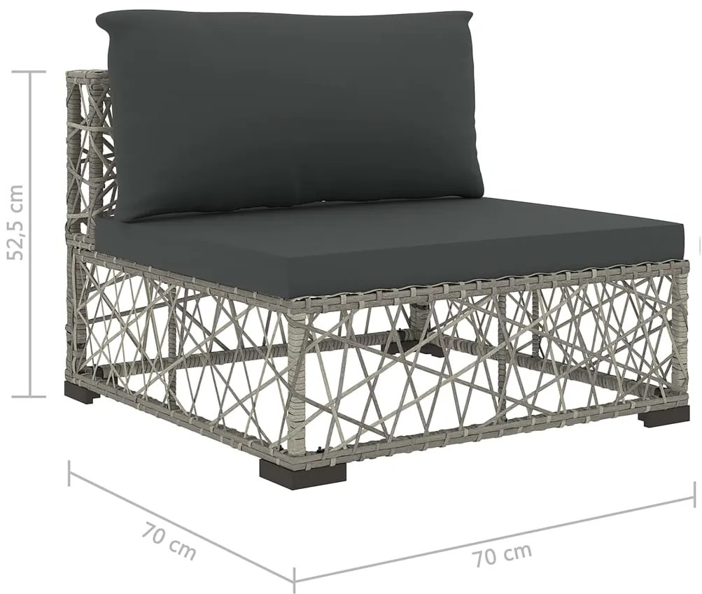 5 pcs conjunto lounge de jardim c/ almofadões vime PE cinzento