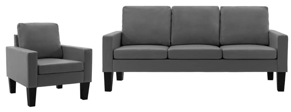 2 pcs conjunto de sofás couro artificial cinzento