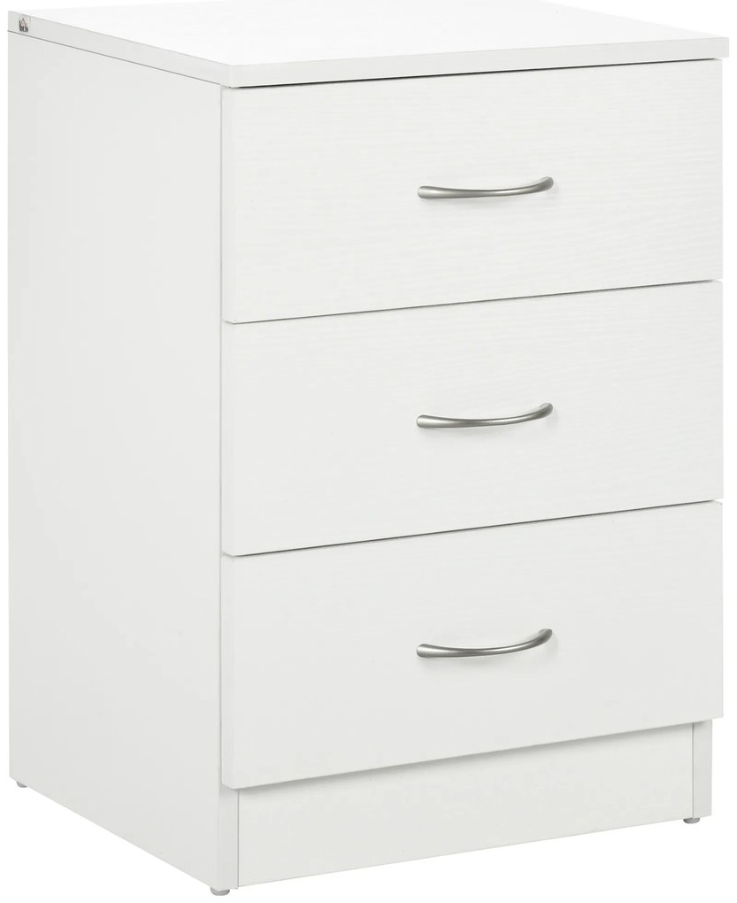 HOMCOM Mesa de Cabeceira Moderna Mesa de Cabeceira com 3 Gavetas e Puxadores de Alumínio para Dormitório 40x35x58 cm Branco | Aosom Portugal