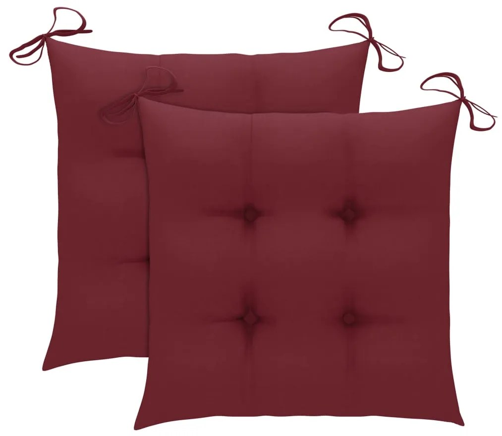 Cadeiras jardim c/ almofadões vermelho tinto 2 pcs teca maciça