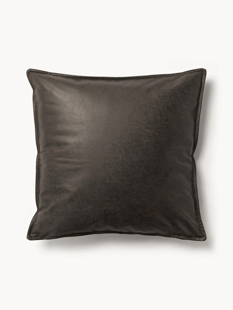 Almofada de sofá grande em couro reciclado Lennon, 60 x 60 cm