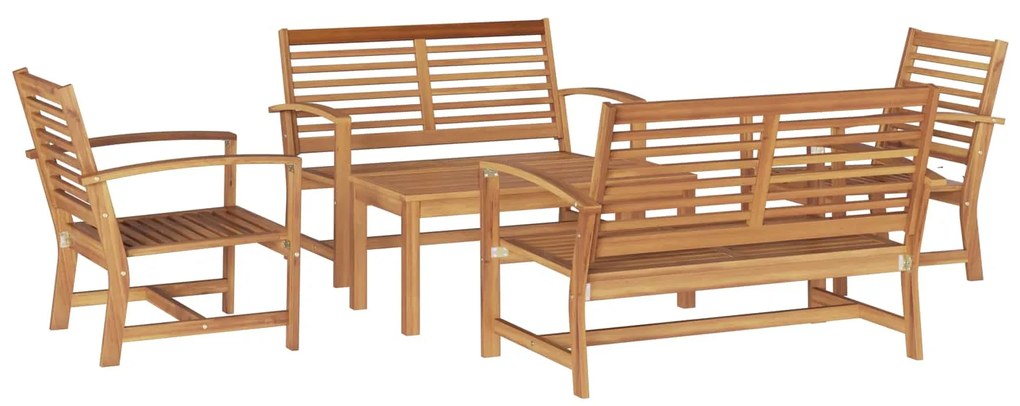 vidaXL Conjunto de Sofá de Jardim 5 pcs Natural Madeira de Teca Sólida