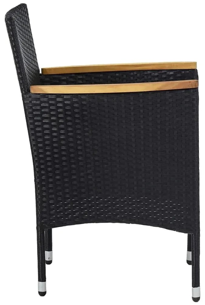 5 pcs conjunto jantar p/ jardim vime PE e vidro temperado preto