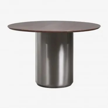 Mesa De Jantar Redonda Ø120 Cm Luceida Madeira De Cabo Escuro & Aço Inoxidável Escovado - Sklum