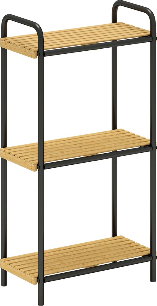 HOMCOM Estante de Casa de Banho de Bambu de 3 Níveis Estante de Armazenamento com 3 Prateleiras Ripas e Estrutura de Aço 41,5x21,5x77,5 cm Madeira e Preto | Aosom Portugal